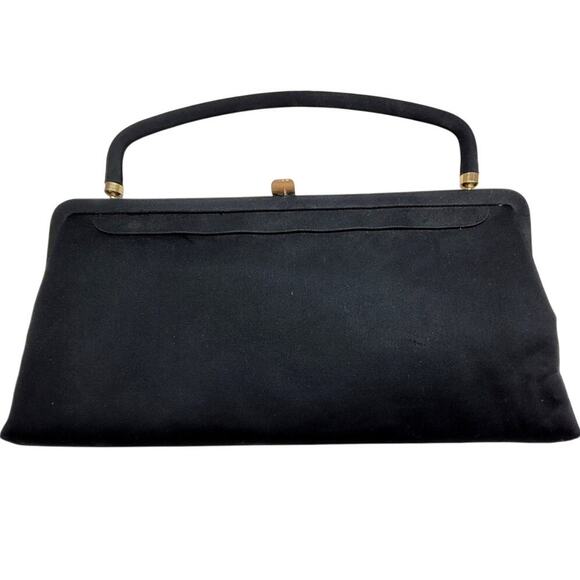 After‎ Five Vintage 60s Black Satin Top Handle Evening Whimsy Goth Handbag - Picture 1 of 12